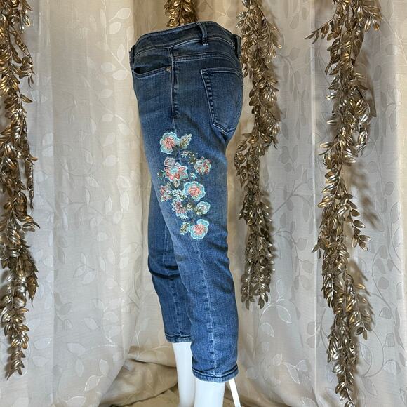 J.Jill‎ Women’s Authentic Fit Cropped Embroidered Denim Jeans Blue Size 6P - Picture 5 of 13